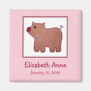 Aimant Cute Country Style Pink Plaid Pig Nouveau bébé