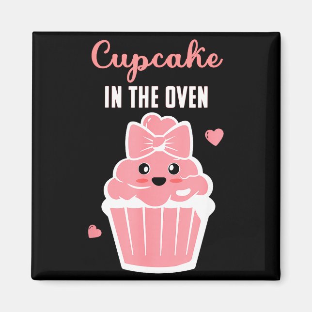 Aimant Cute Cupcake In The Oven Gender Reveal Baby Girl  (Devant)