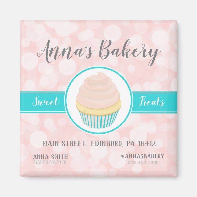 Aimant Cute Cupcake rose sur Pink Business Marketing (Devant)