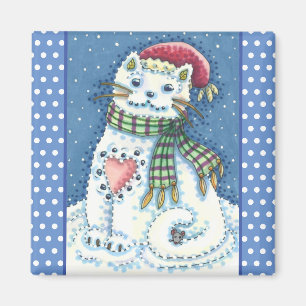 AIMANT CUTE CUTE CHATTE DE NEIGE, FLAKES DE NEIGE CHAT ET