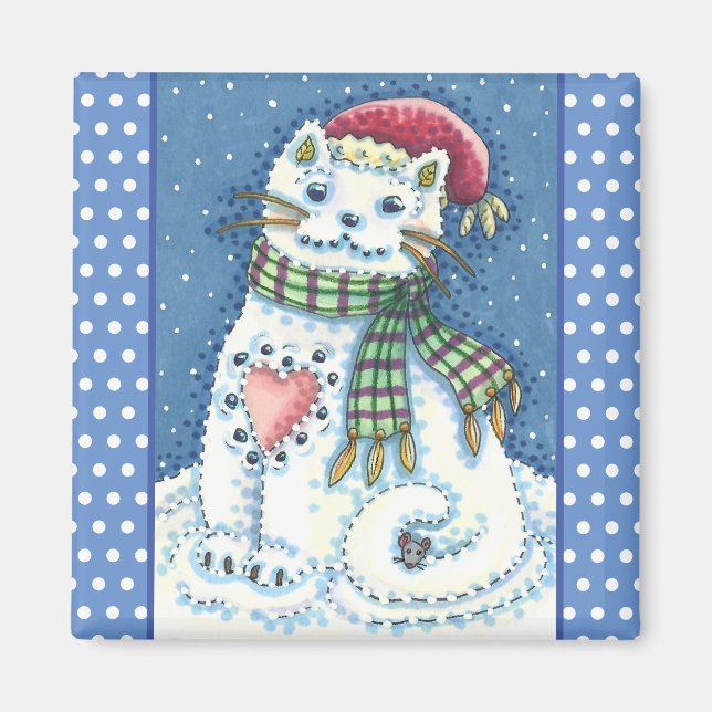 AIMANT CUTE CUTE CHATTE DE NEIGE, FLAKES DE NEIGE CHAT ET (Devant)