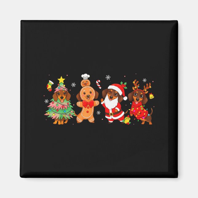Aimant Cute Dachshund Dogs Christmas Tree Gingerbread San (Devant)