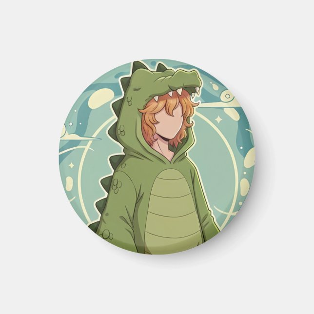 Aimant Cute Dino Friend Anime Boy - Green Dinosaur (Devant)