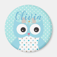 Cute Dotty Blue Owl Art Personnalisé Girls