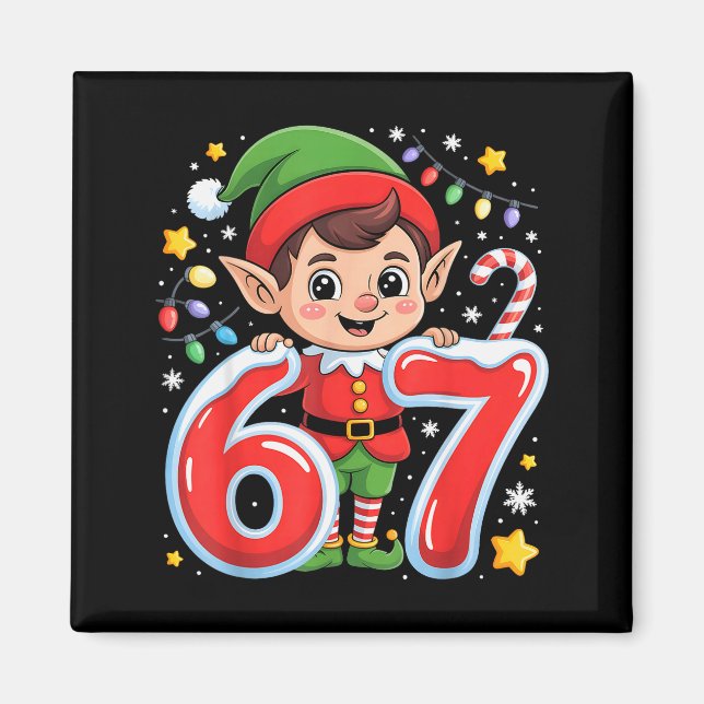 Aimant Cute Elf Six Seven 6 7 Meme Funny Christmas Costum (Devant)
