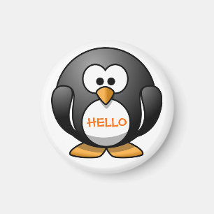 Aimant Cute Friendly Round Cartoon Penguin disant Salut