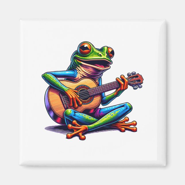 Aimant Cute Frog Playing A Guitar Dont Worry Be Hoppy _1  (Devant)