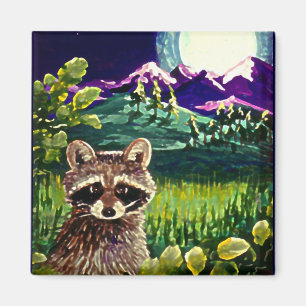 Aimant Cute Funny Raccoon Moon Mountains Créationarts LRA
