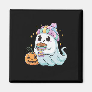 Aimant Cute Ghost Boire Café Halloween Café glace Wo