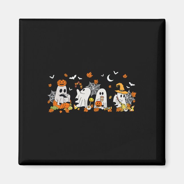 Aimant Cute Ghost Boire Café Halloween Fall Ghost Bo (Devant)