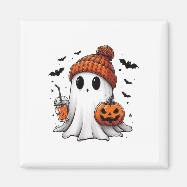 Aimant Cute Ghost Boire Café Halloween Ghost Café (Devant)