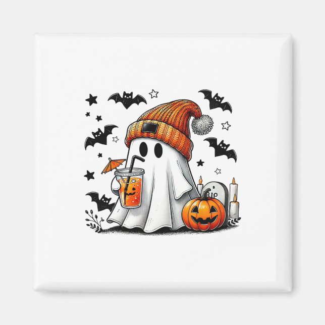 Aimant Cute Ghost Boire Café Halloween Ghost Ice Cof (Devant)