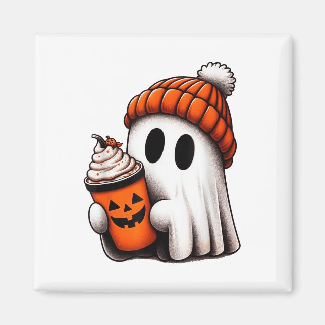 Aimant Cute Ghost Boire Café Halloween Ghost Ice Cof (Devant)