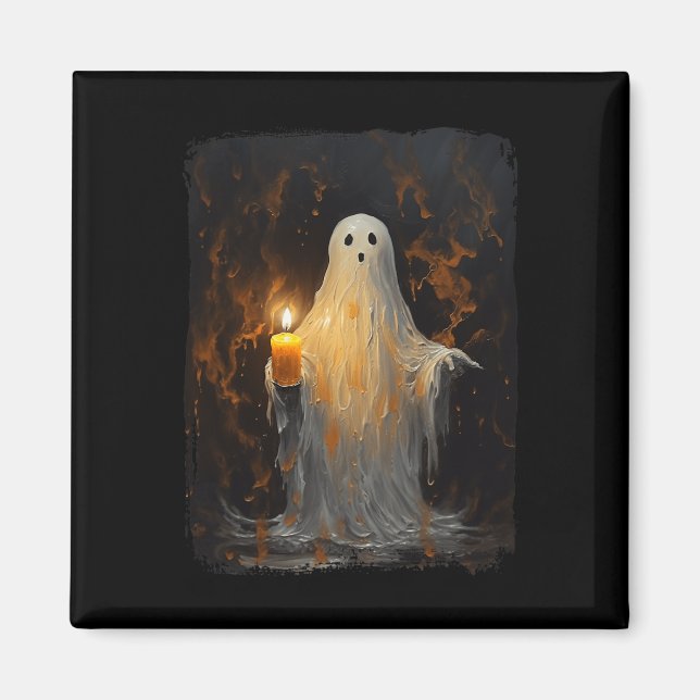 Aimant Cute Ghost Holding bougie Fun Halloween Gothique V (Devant)