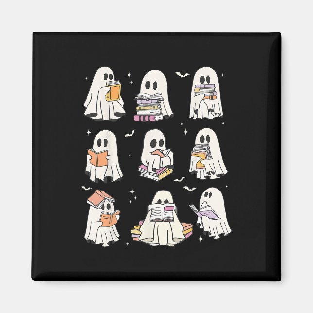 Aimant Cute Ghost Lecture Livre Amateurs Halloween Funny  (Devant)