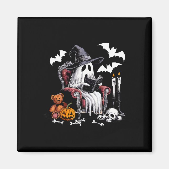Aimant Cute Ghost Livres Halloween Teacher Ghost Lecture  (Devant)