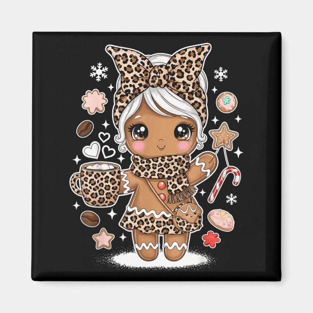 Aimant Cute Gingerbread Leopard Christmas Xmas Girl Women (Devant)
