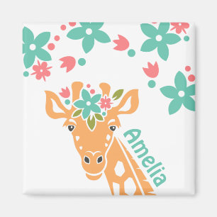 Aimant Cute Giraffe avec Flower Crown Personalised