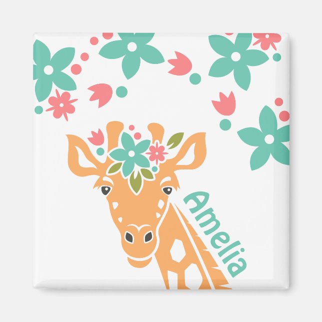 Aimant Cute Giraffe avec Flower Crown Personalised (Devant)