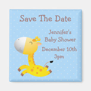 Aimant Cute Giraffe Blue Enregistrer le Baby shower Date