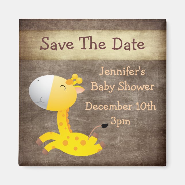 Aimant Cute Giraffe Enregistrer le Baby shower Date (Devant)