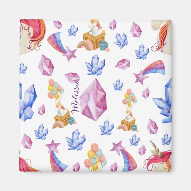 Aimant Cute Girly Pink Nom Unicorne personnalisée (Devant)