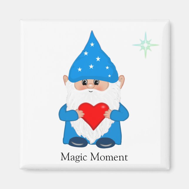 Aimant Cute gnome magique avec coeur sur fond blanc (Devant)