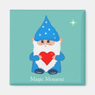 Aimant Cute gnome magique avec coeur sur sarcelle