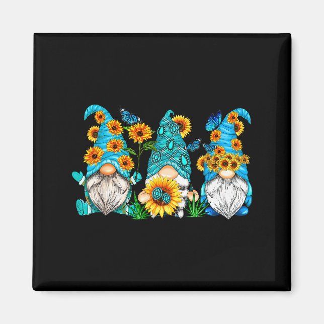 Aimant Cute Gnomes With Sunflower Butterfly Gardeners Sum (Devant)