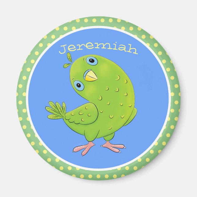 Aimant Cute green curious parakeet cartoon illustration (Devant)