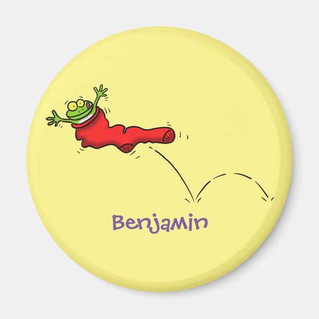 Aimant Cute grenouille dans une chaussette rouge saut de  (Devant)