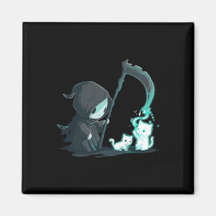 Aimant Cute Grim Reaper Squelette Avec Chat Ghost Kawaii 