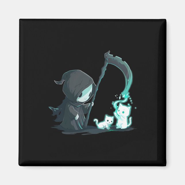 Aimant Cute Grim Reaper Squelette Avec Chat Ghost Kawaii  (Devant)