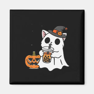 Aimant Cute Halloween Chat En Costume Fantôme Boire Boba