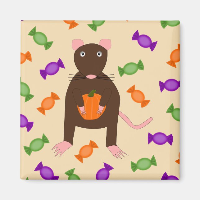 Aimant Cute Halloween Rat et Citrouille (Devant)