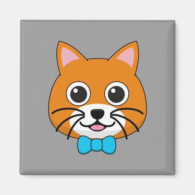 Aimant Cute Happy Ginger Cat avec Papillon (Devant)