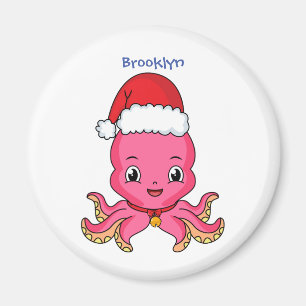 Aimant Cute happy octopus wearing Christmas hat cartoon