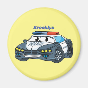 Aimant Cute happy police car cartoon illustration