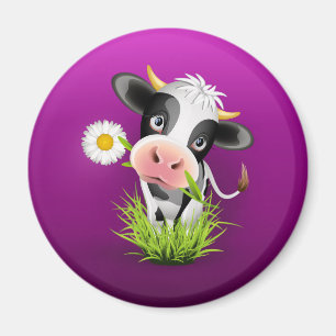 Aimant Cute Holstein cow in grass over purple