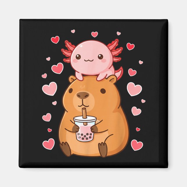 Aimant Cute Kawaii Axolotl Capybara Bubble Tea Boys Girls (Devant)
