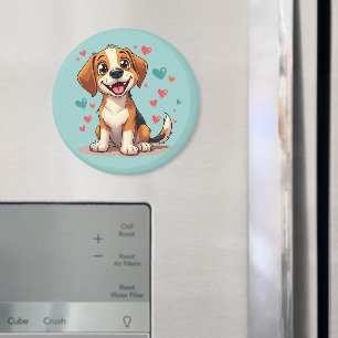 Aimant Cute Kawaii Beagle avec Coeurs Jouer Chien