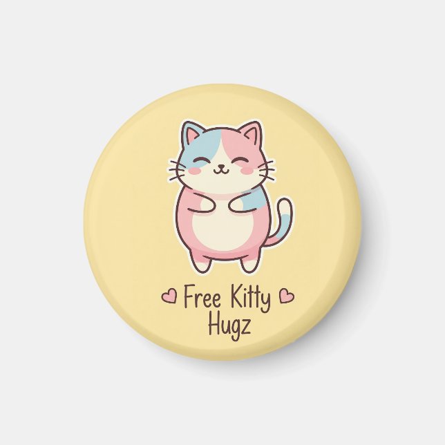 Aimant Cute Kawaii Cat "Free Pup Hugz" Quirky Pastel Magn (Devant)