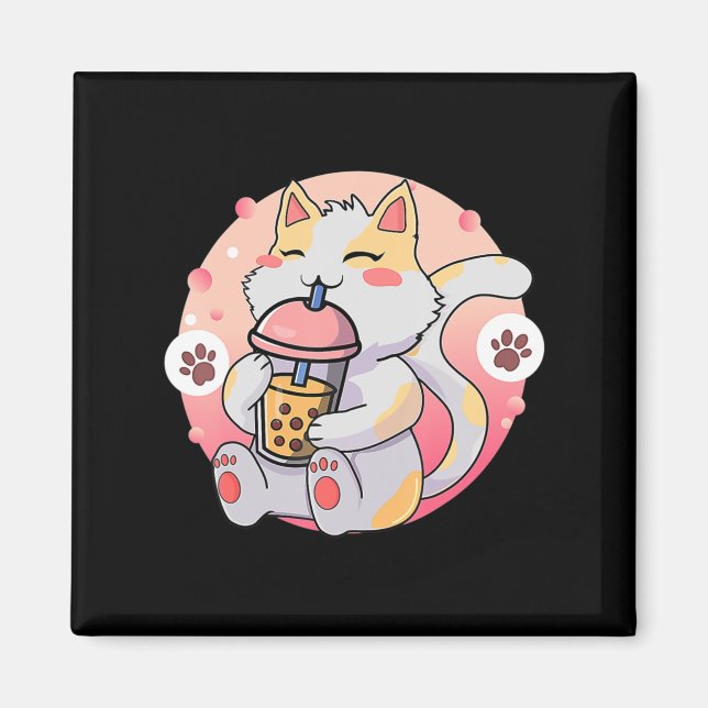 Aimant Cute Kawaii Chat Boba Tea Anime Kitten Cadeau Enfa (Devant)