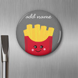 Aimant Cute Kawaii French Fries with Custom Name<br><div class="desc">A modern drawing of a french fry box with bright colors.</div>