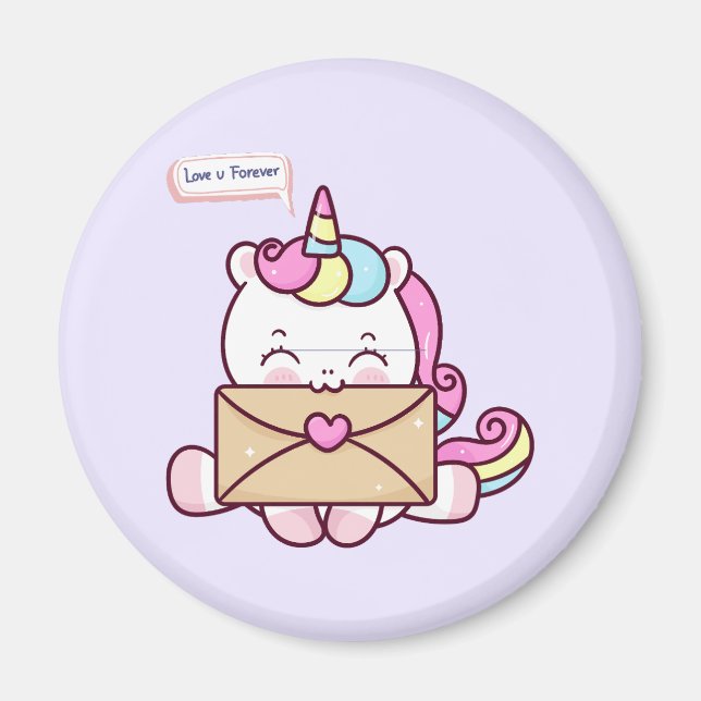 Aimant Cute Kawaii Unicorn Love Illustration (Devant)