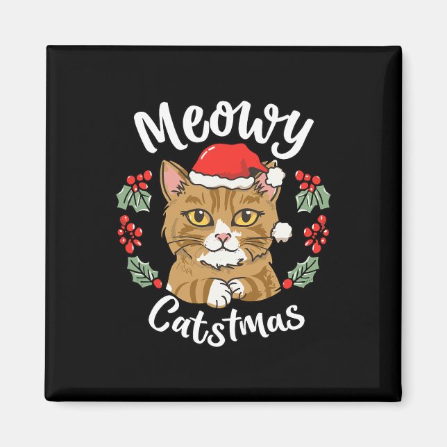 Aimant Cute Kitten Chat Noël Santa Hat Meowy Catmas W (Devant)
