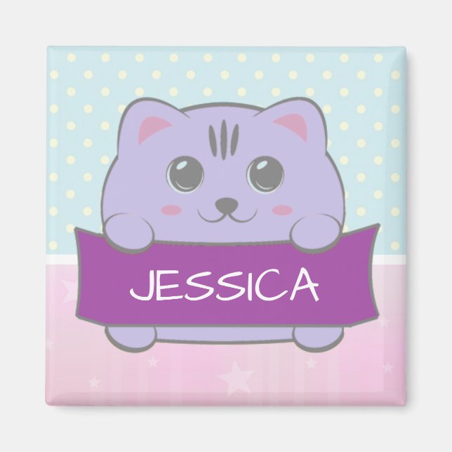 Aimant Cute Kitten Personalised Polka Dot (Devant)