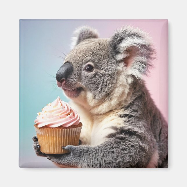 Aimant Cute Koala Avec Cupcake Pastel Gradient (Devant)