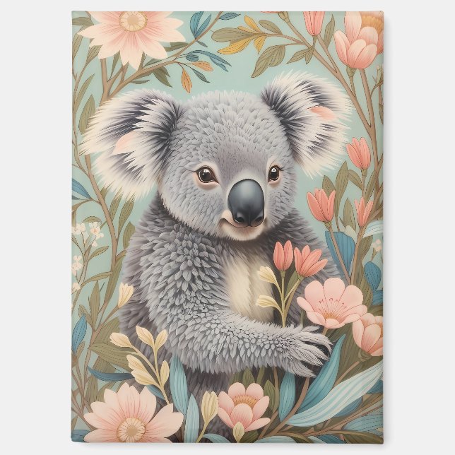 Aimant Cute Koala Elegant Pastel Floral (Recto)