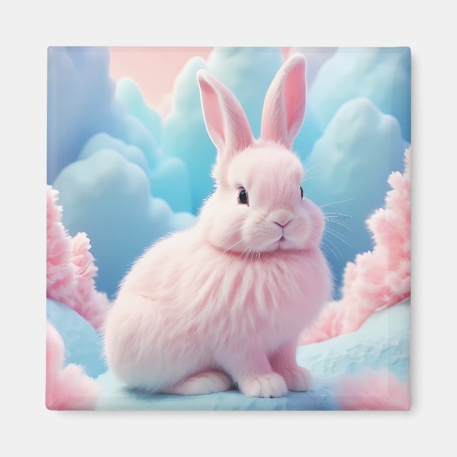 Aimant Cute Lapin Rose Coton Bonbons Nuages (Devant)